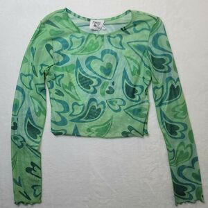 Princess Poly Tahlia Long Sleeve Top Cropped Green Sz 6 Mesh 70s Retro Hearts